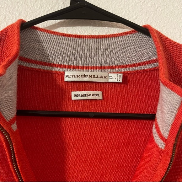 Peter Millar Men's Orange Merino Wool Zip-Up Sweater - Picture 2 of 6